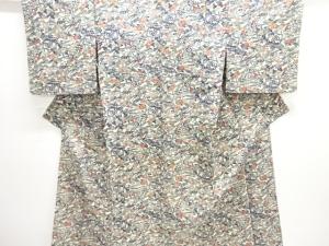 大正ロマン　型染流水に草花模様上代紬単衣着物